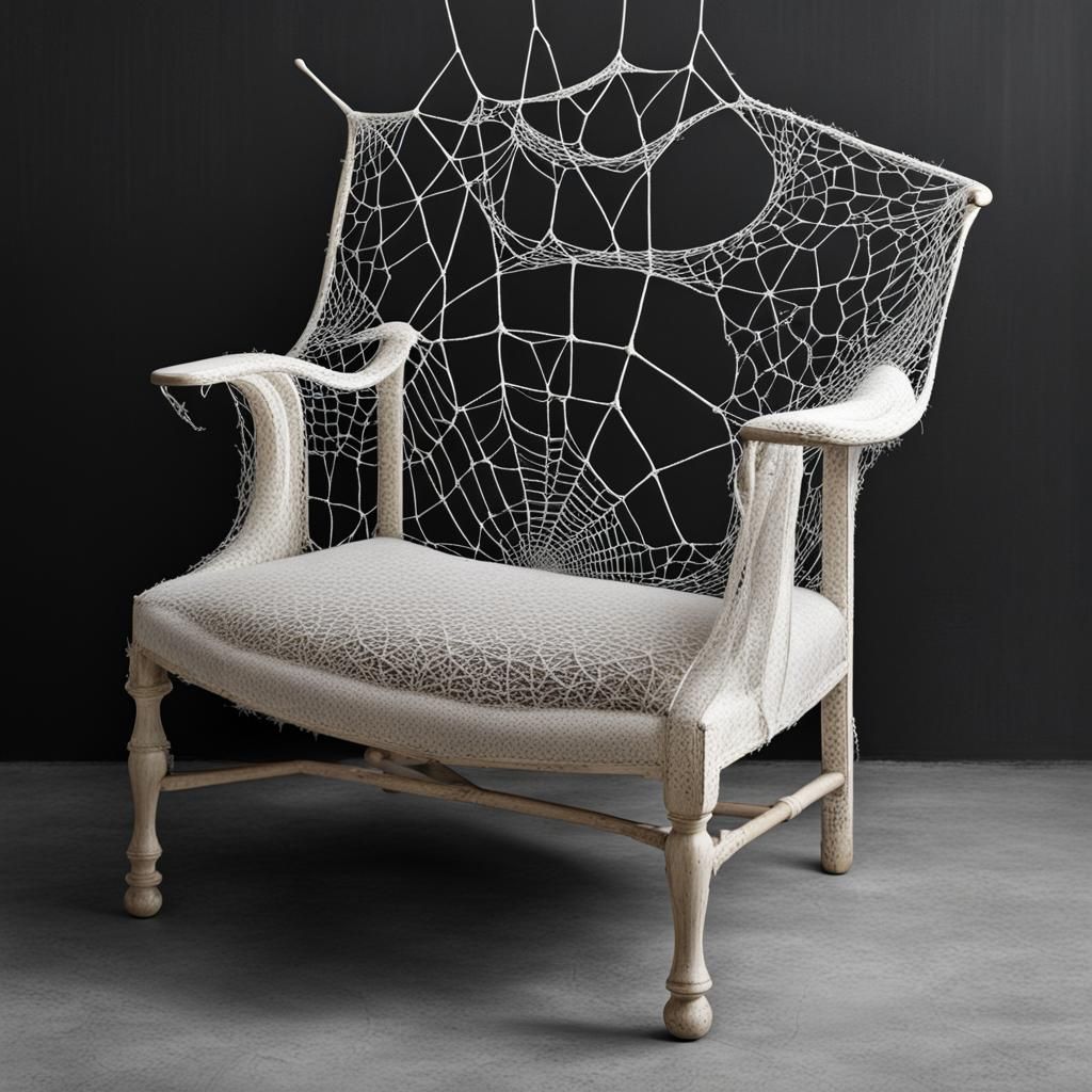 Cobweb-Draped Armchair: An AI Generated Image
