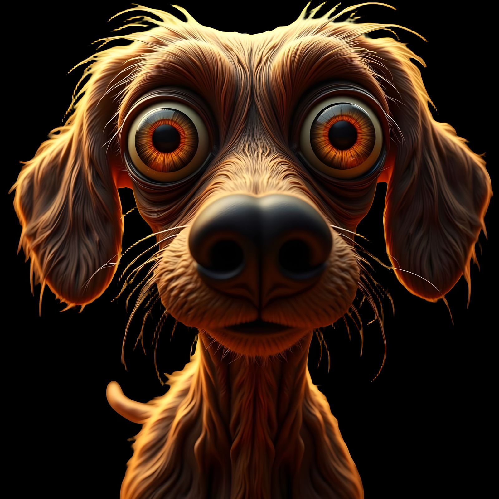 Bizarre Hound Dog with Crazed Eyes in Surrealist Oil Paintin...