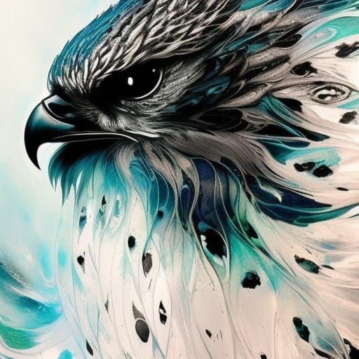 Adorable Falcon Portrait in Inkblot Art Style