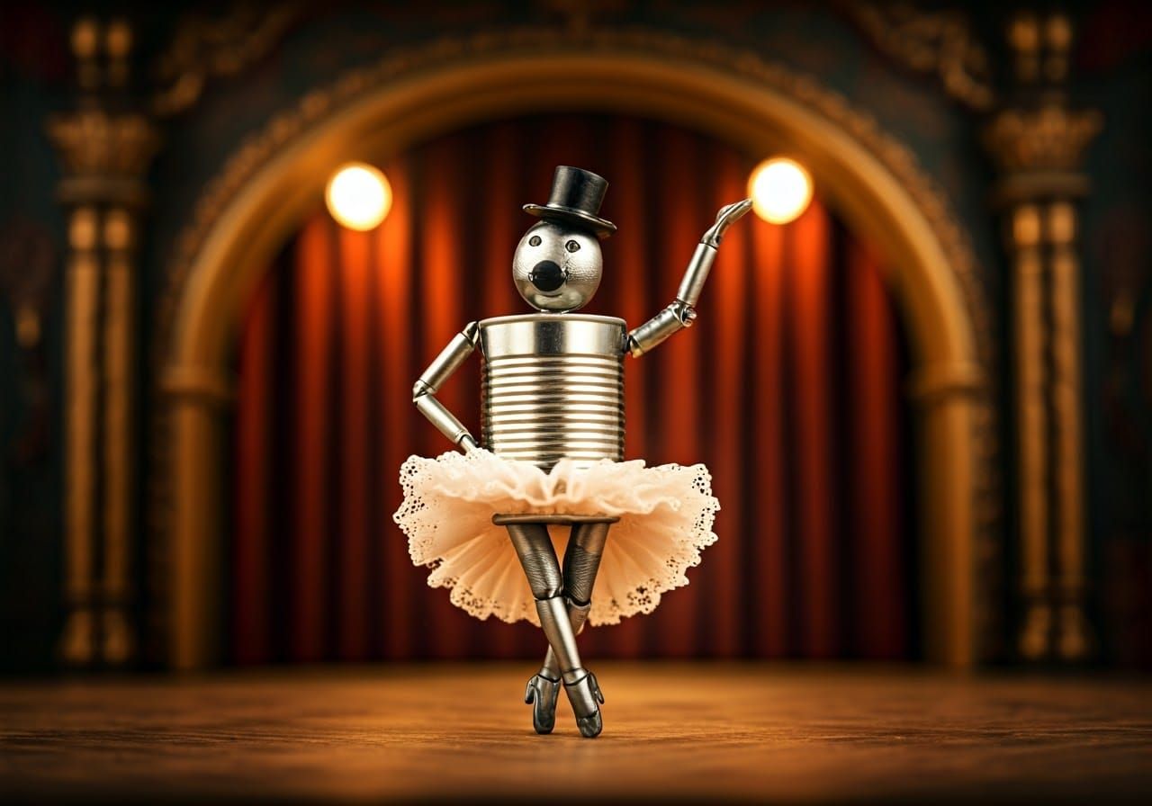 Tin Can Humanoid Cancan Dancer in Photorealistic Style