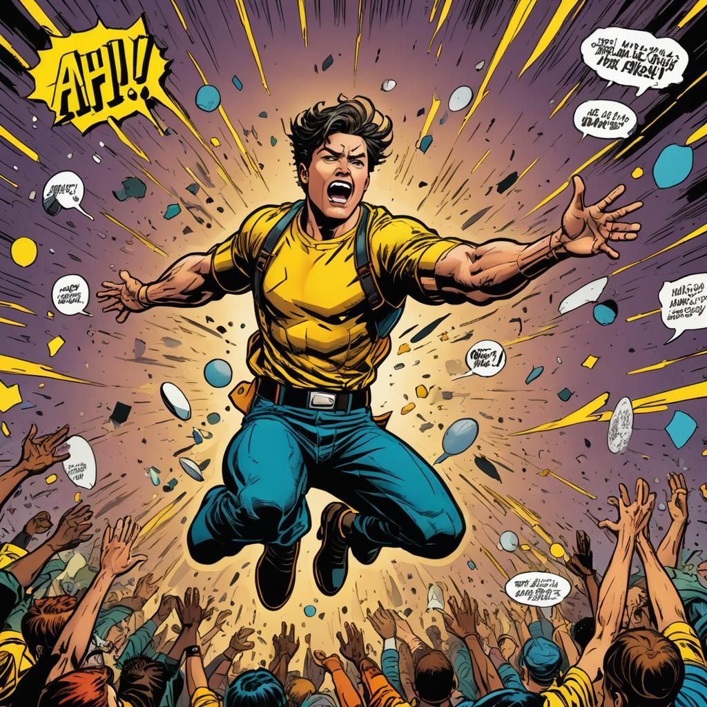 Falling Person in Dynamic Comic Book Style