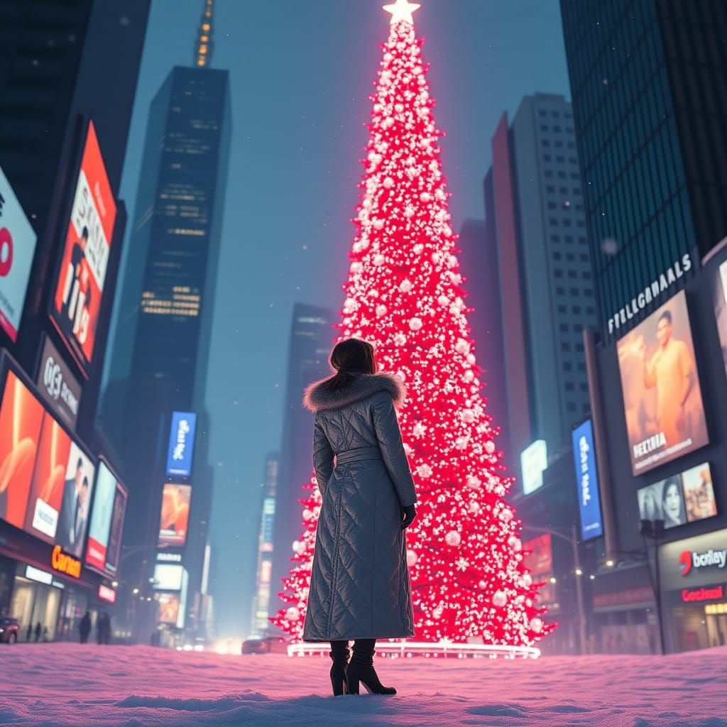 Futuristic Christmas Cityscape in Neon Lights
