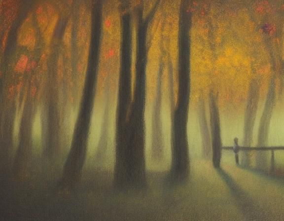 Ethereal Valley Landscape Painting with Fireflies