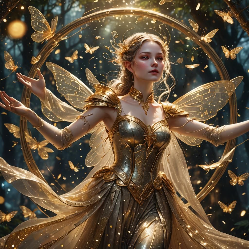 Fairy Surrounded by Fireflies in Fantasy Art Style