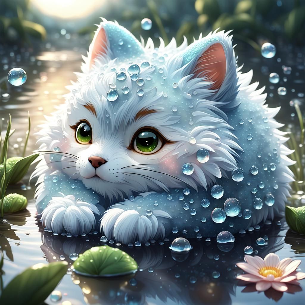 Glistening Dewdrop Creature in Anime Style