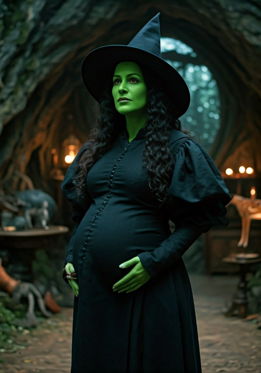 Pregnant Witch Casting Magic in Forest Cave