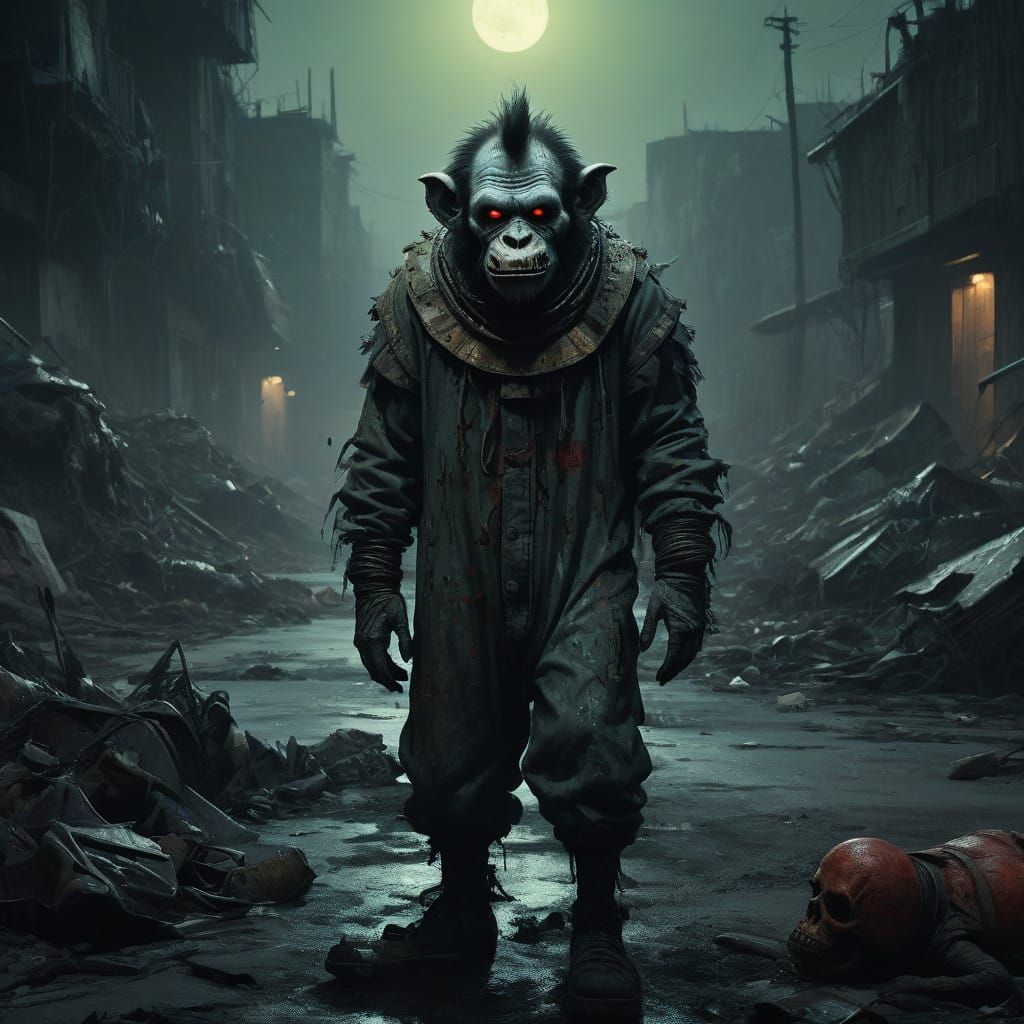 Grimy Zombie Monkeys in Tattered Clown Suits