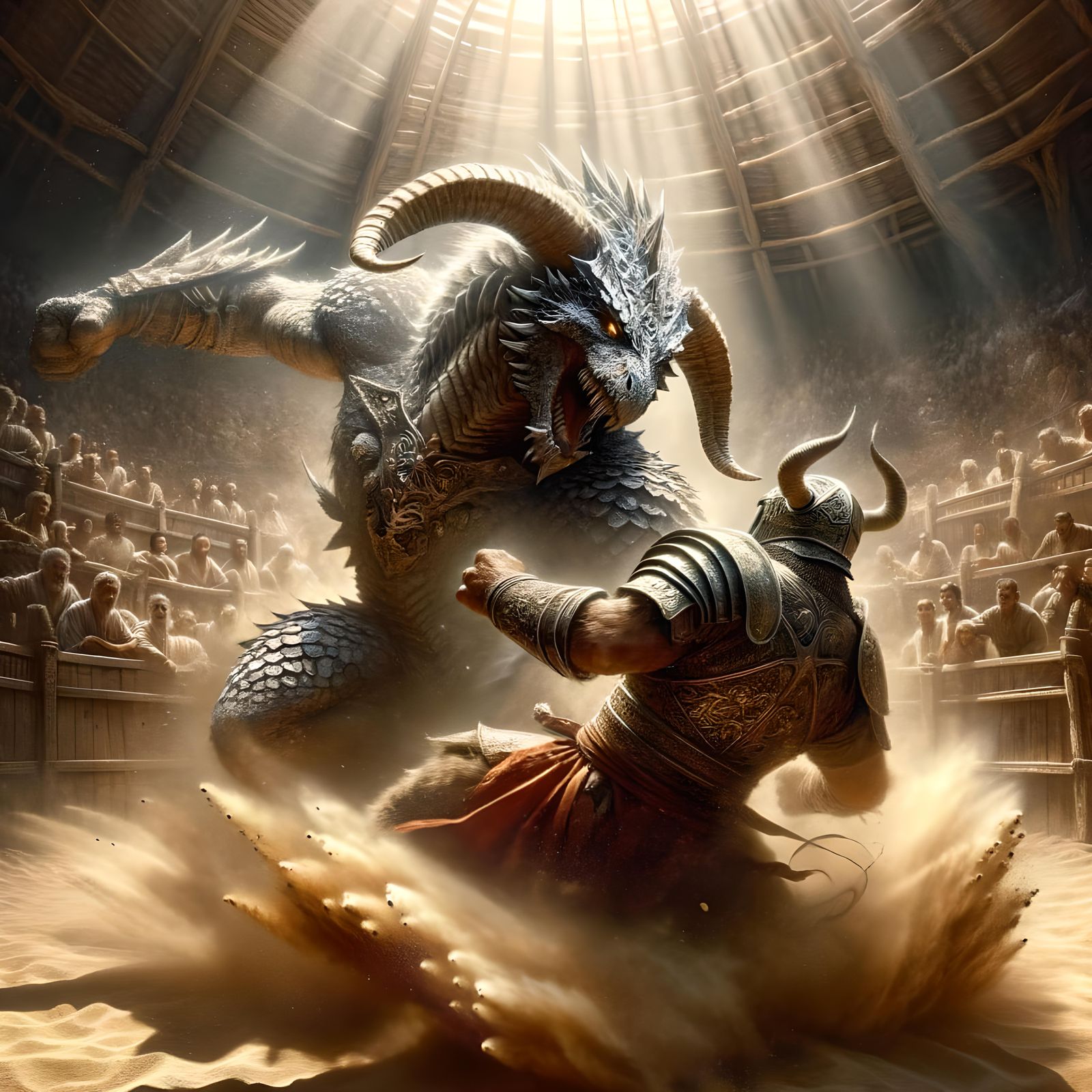 Dragonborn Gladiator in Arena, Pre-1912 Illustration