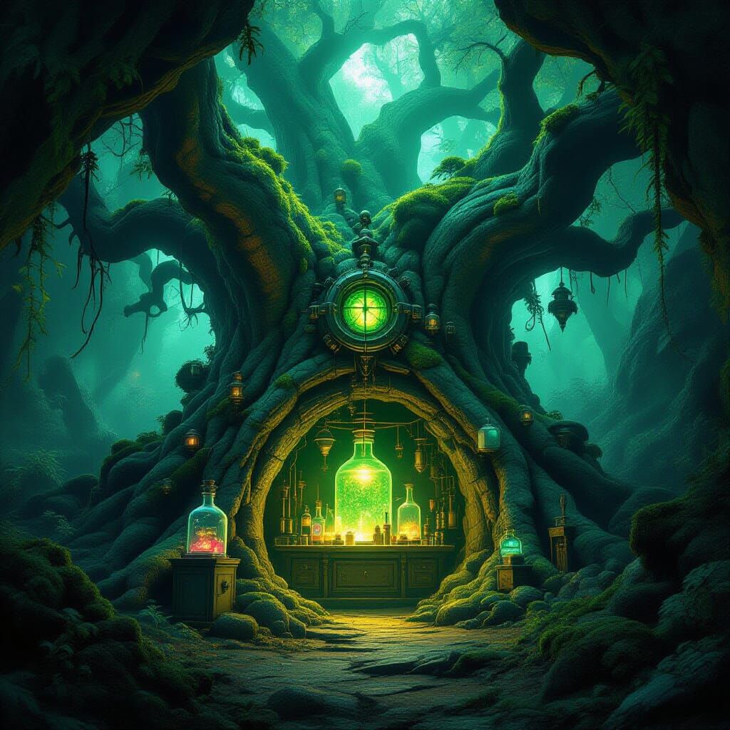 Secret Tree Laboratory: Arcane Machinery and Glowing Vials