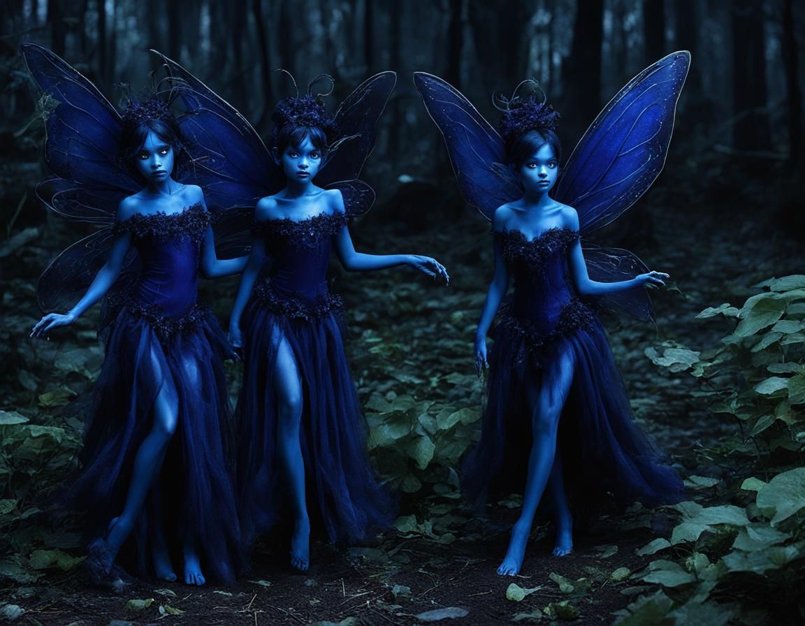 Dark Blue Wicked Fairies Evoke Mystery