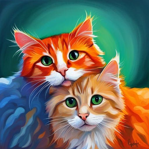 Tricolor Cats in Abstract Geometric Art
