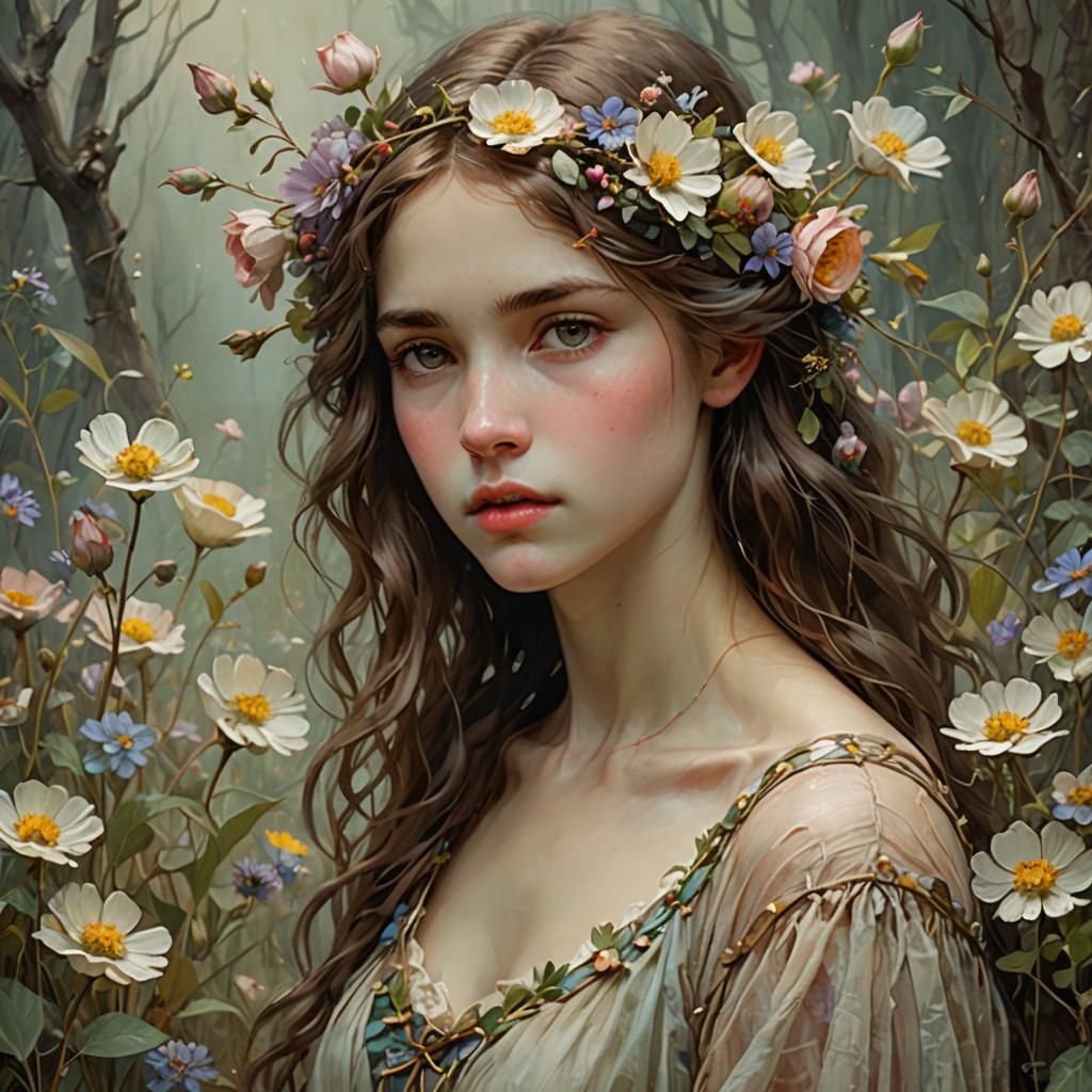 Ethereal Feminine Portrait in Pre-Raphaelite Style