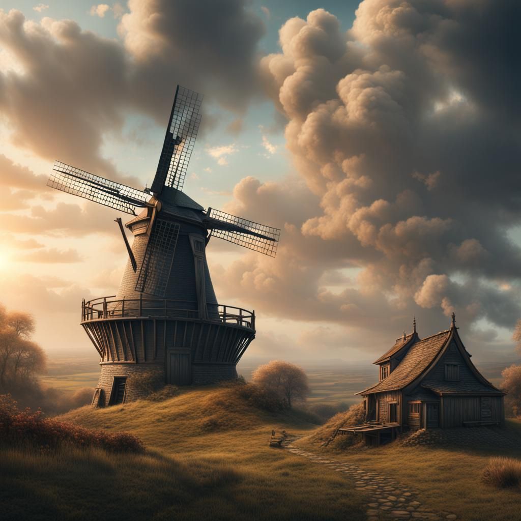 Dramatic Windmill in Digital Matte Painting Style