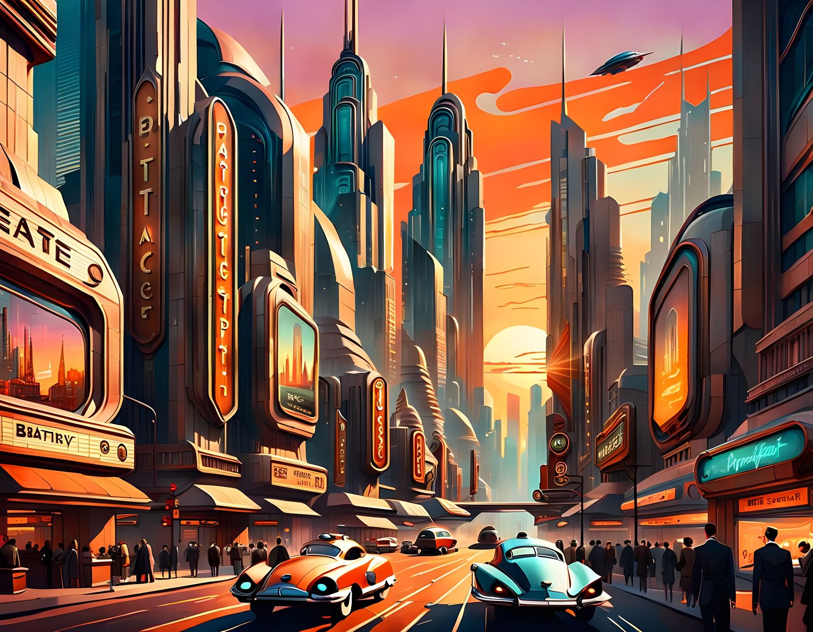 Retro-Futuristic Cityscape: Art Deco Meets Sci-Fi