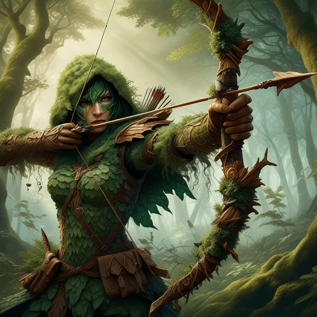 Camouflaged huntress in action