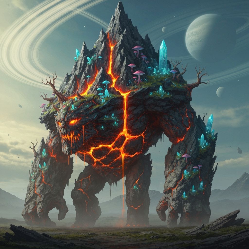 Sentient Mountain Golem of Minerals, Trees, and Lava