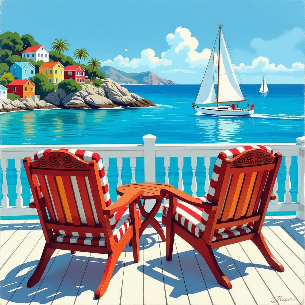 Whimsical Lounge Chairs Overlook Serene Bay