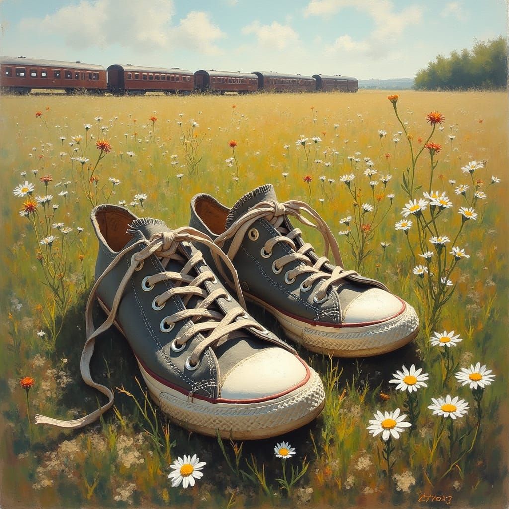 Converse Shoes Abandoned in Wildflower Field