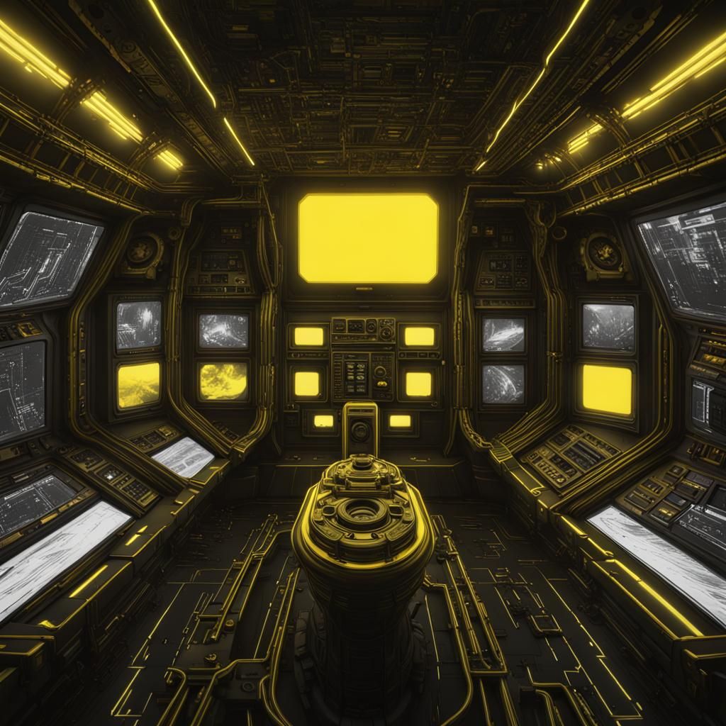 Spaceship Telescreen Shows Distorted Image in Fantasy Art
