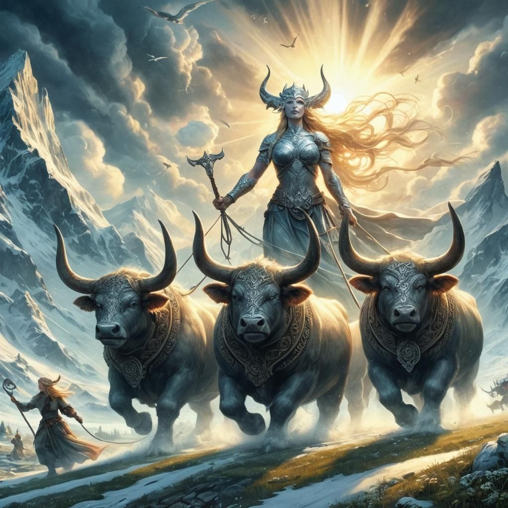 Gefjon in Jötunheimr: A Norse Fantasy Artwork