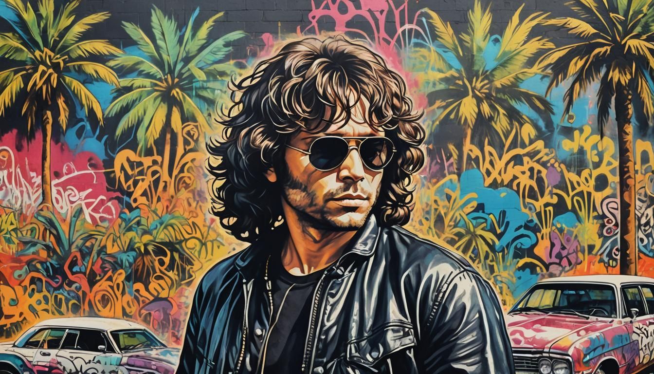 Jim Morrison in South LA, Pop Art Watercolor