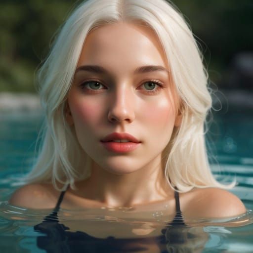 Pale Woman Bathes in Hot Spring, Golden Hour