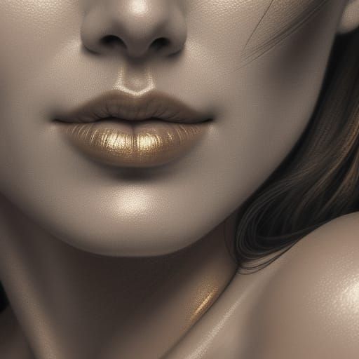 Romantic Kiss: Hyperdetailed Charcoal Drawing of Lips