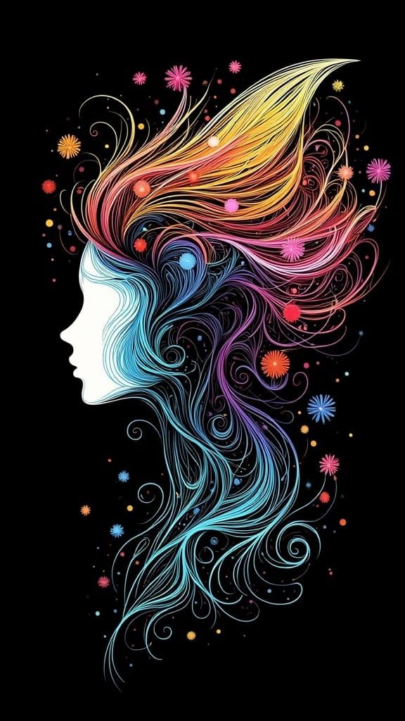 Colorful Forest Fairy Portrait in Charcoal and Gouache