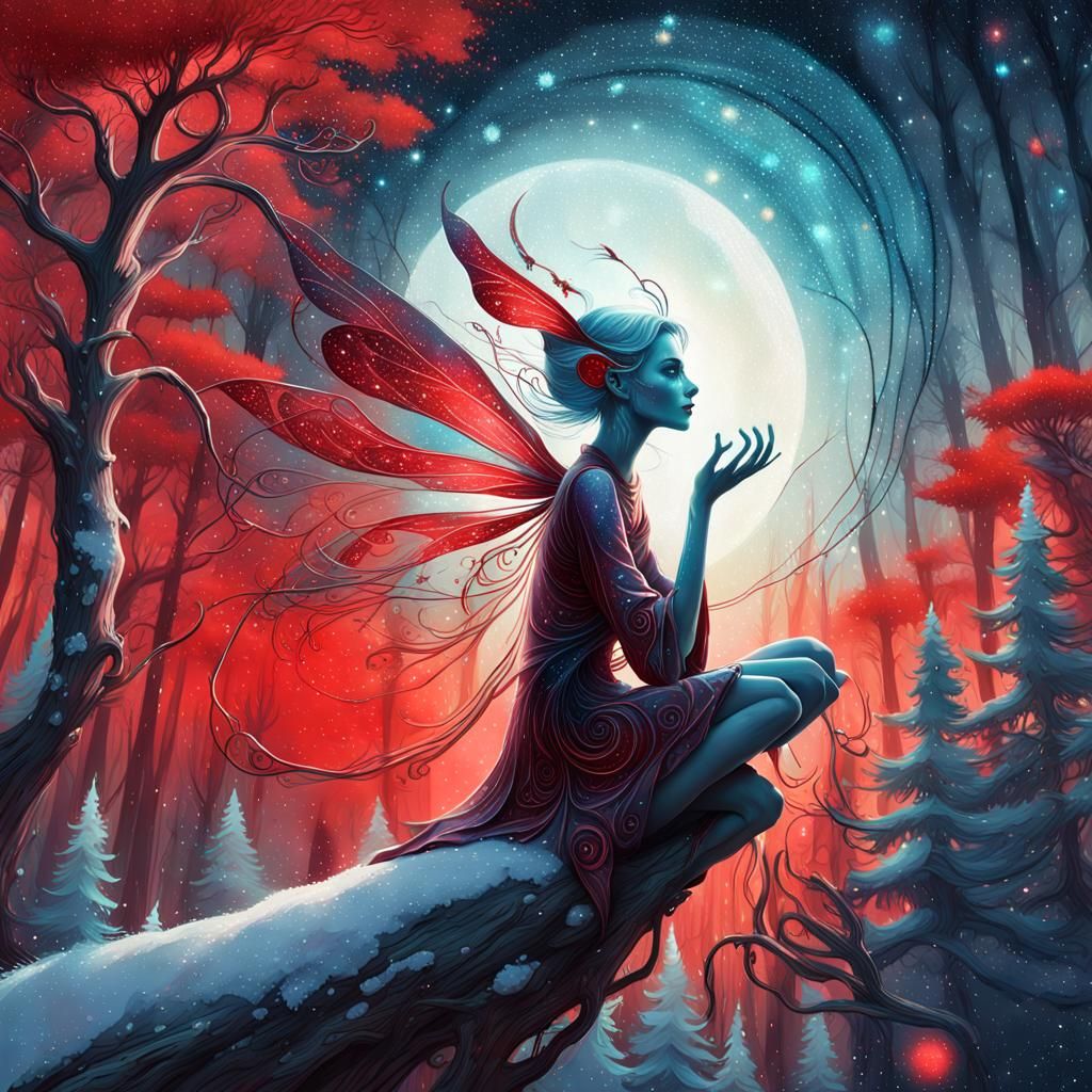 Terrifying Fairy in Cosmic Forest, Karol Bak Style