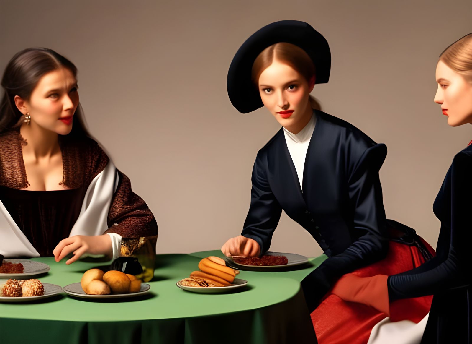Renaissance Women Converse Over Coffee: Digital Painting