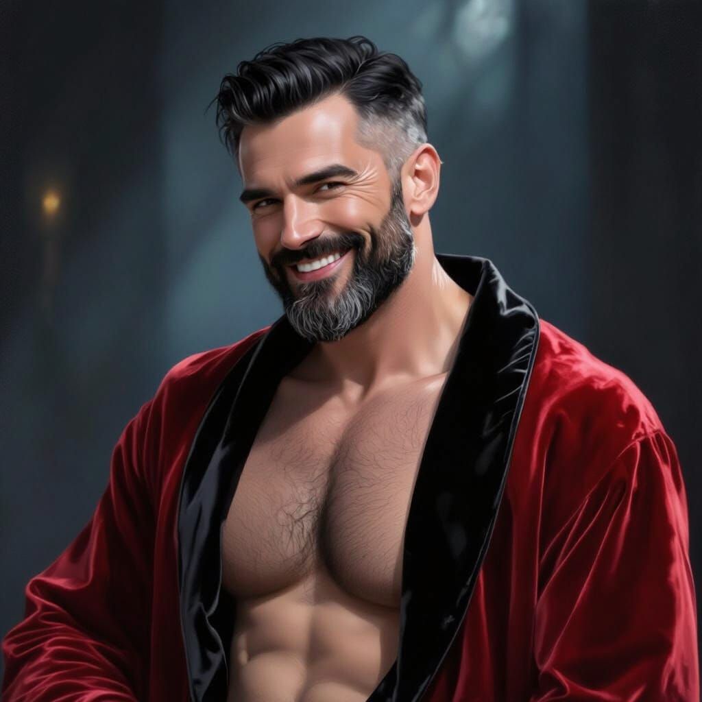 Handsome Bearded Man in Velvet Robe