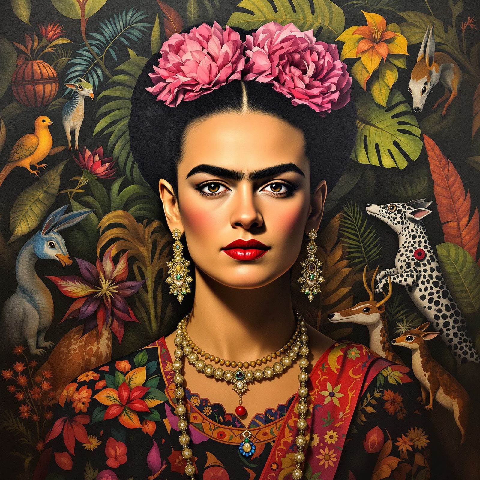 Surrealist Self-Portrait of Frida Kahlo in Vibrant Style