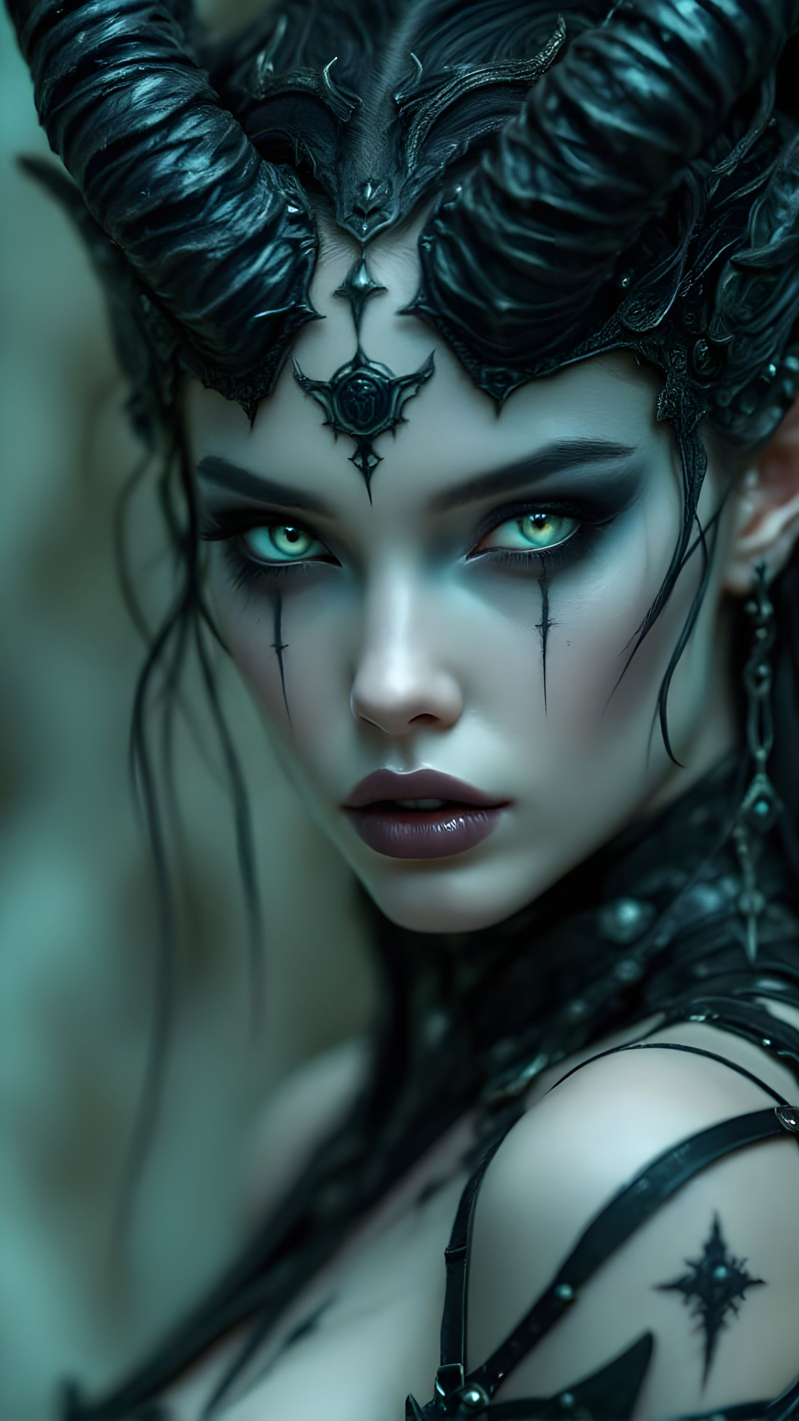 Mysterious Demoness in Intricate Black Armor
