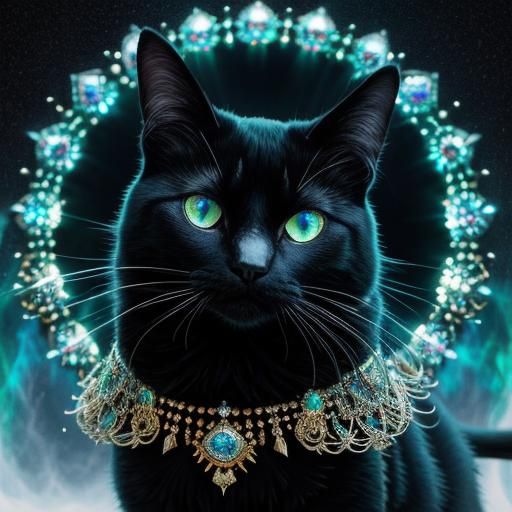 Tuxedo Cat Gazing Through Iridescent Jeweled Ring