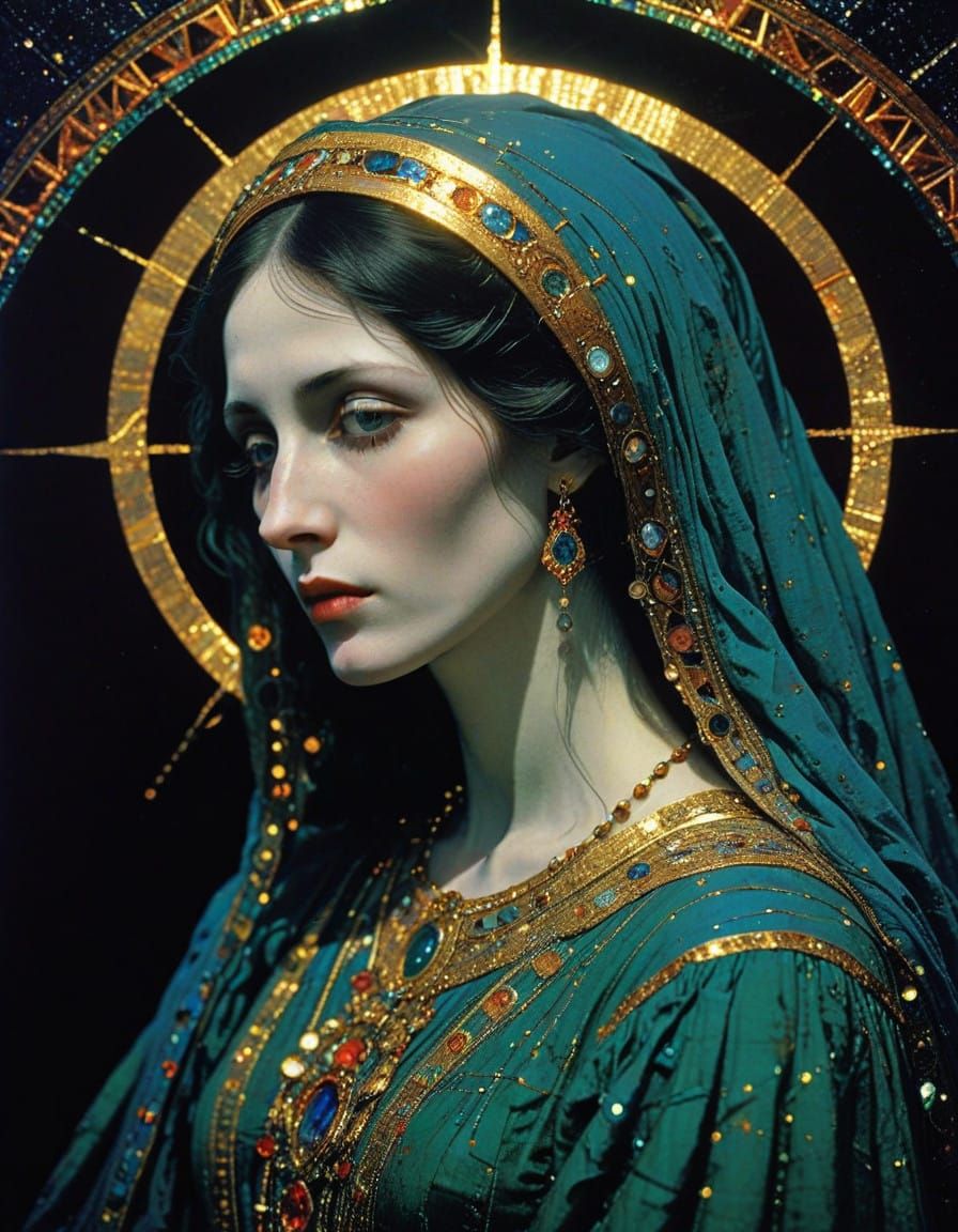 Madonna with Golden Halo in Geometric Abstraction