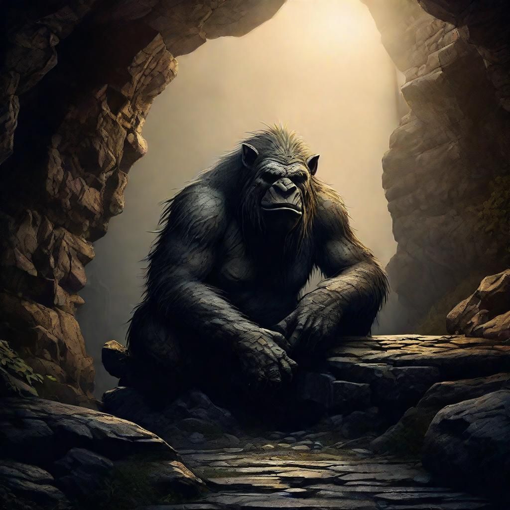 Dark Fantasy Troll Under Stone Bridge