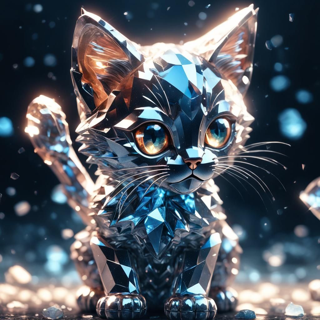 Magical Crystal Kitten in Hyperrealistic Style