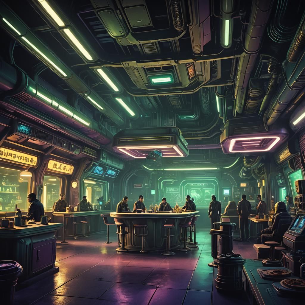 Dystopian Spaceport Cantina: A Matte Painting in Neon