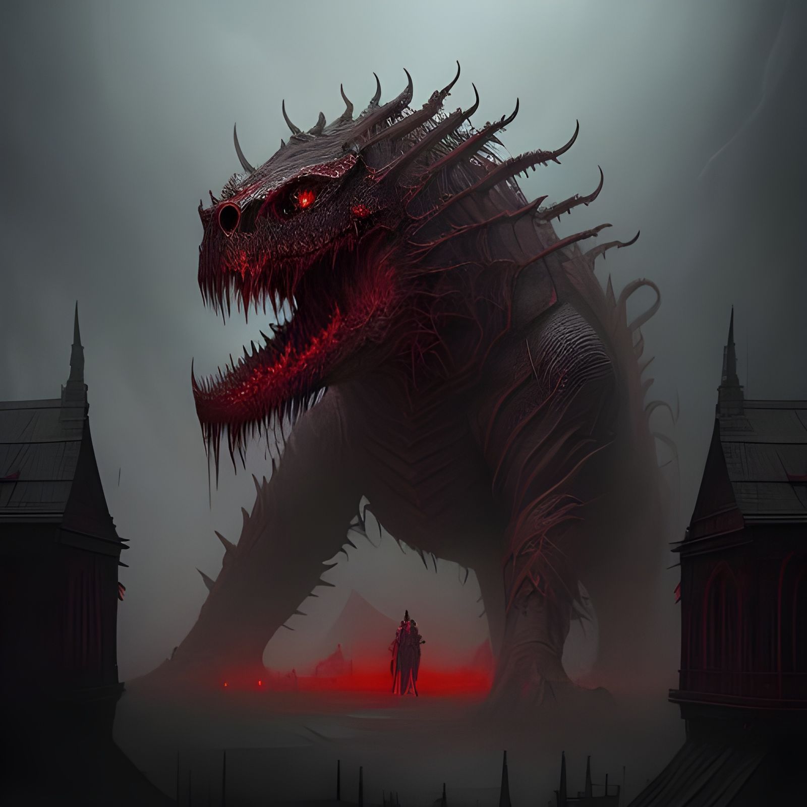 Dark Fantasy Horror Scene with Blood Red Details