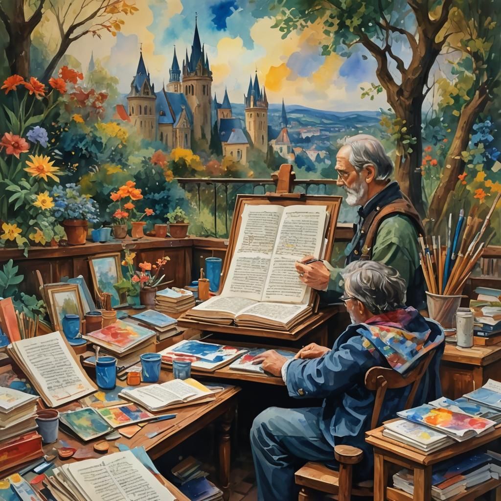 Author Bound to Writing: Gouache Watercolor Masterpiece