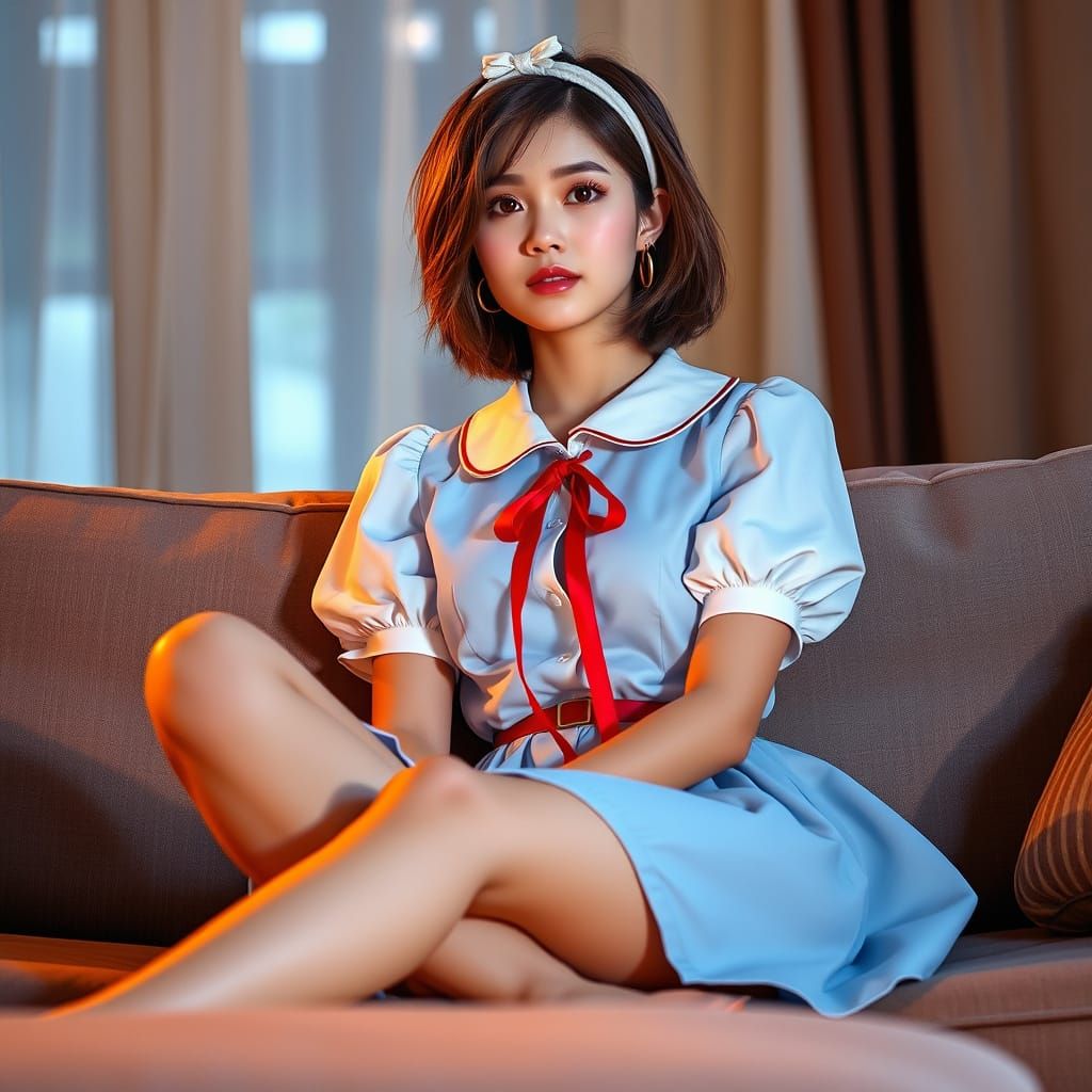 Girl in Androgynous Outfit with Serene Expression