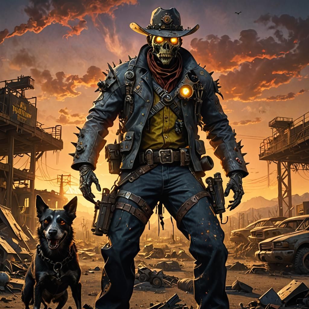 Zombified Cowboy Ghoul in Post-Apocalyptic Sunset