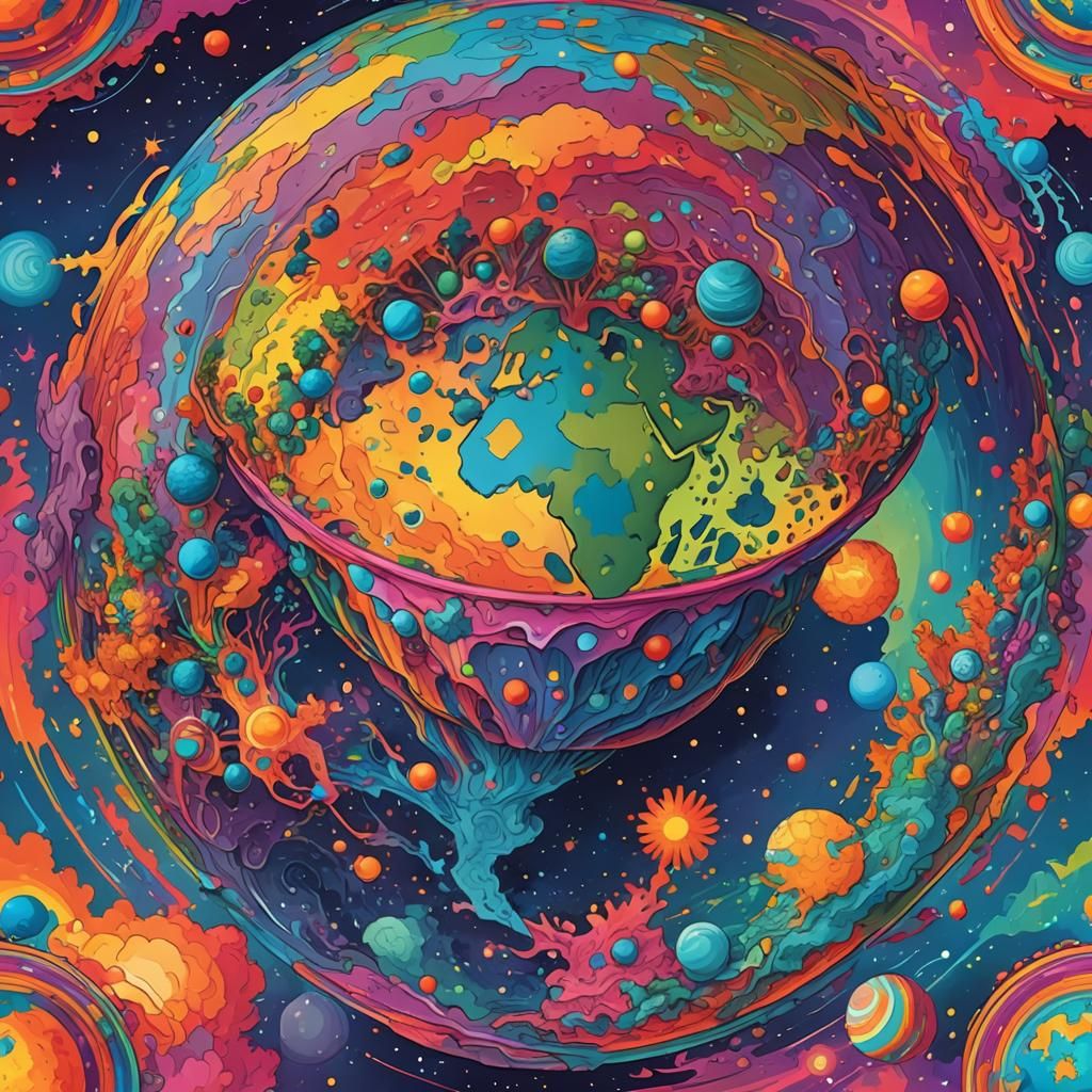Psychedelic Color Wheel Around Alien Planet