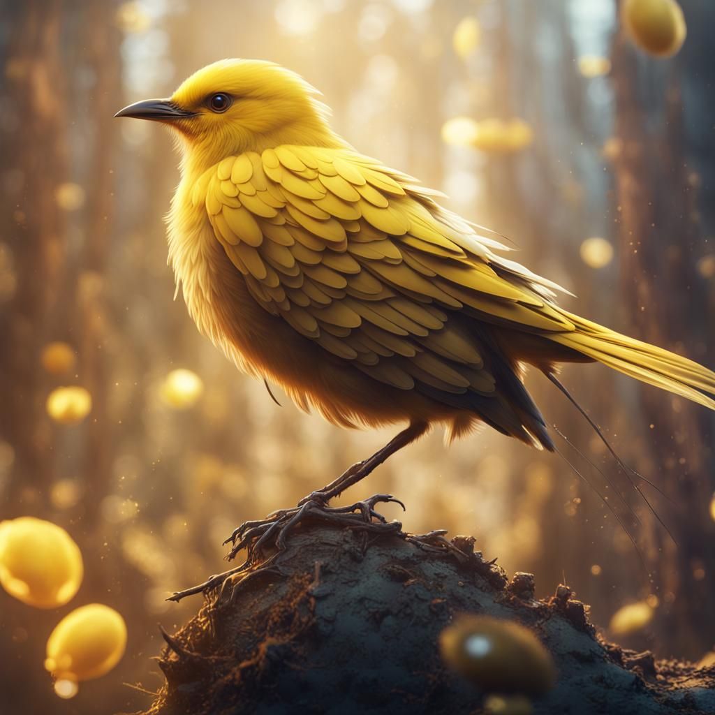 Fantastical Yellow Bird with Pearly Wings