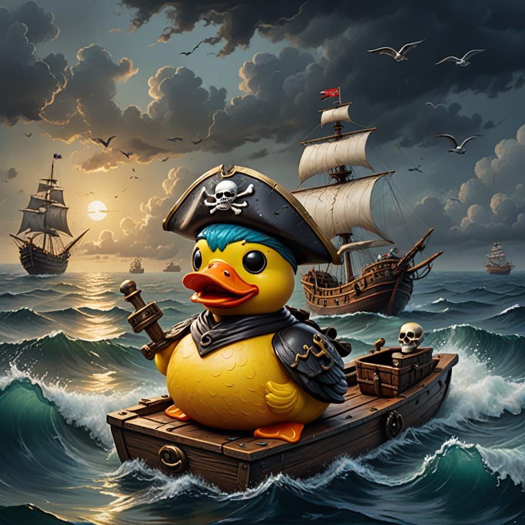Pirate Rubber Duck at Sea