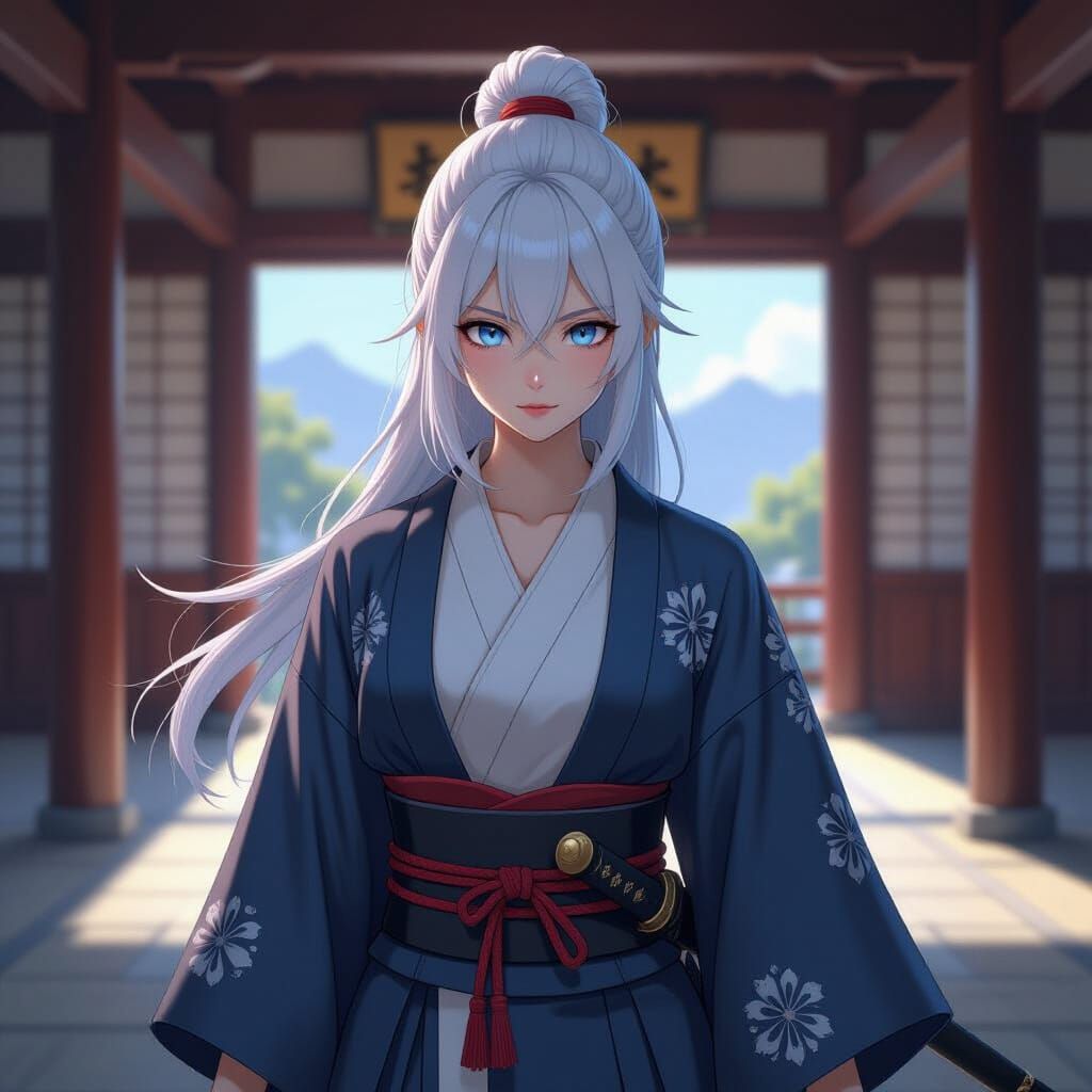 Blue-Eyed Samurai in Ancient Japanese Dojo - Anime Style