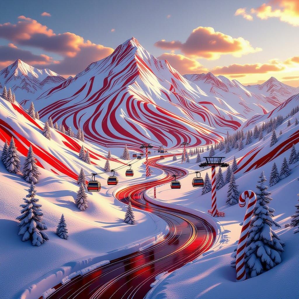 Peppermint Mountain with Candy Cane Lifts and Chocolate Rive...
