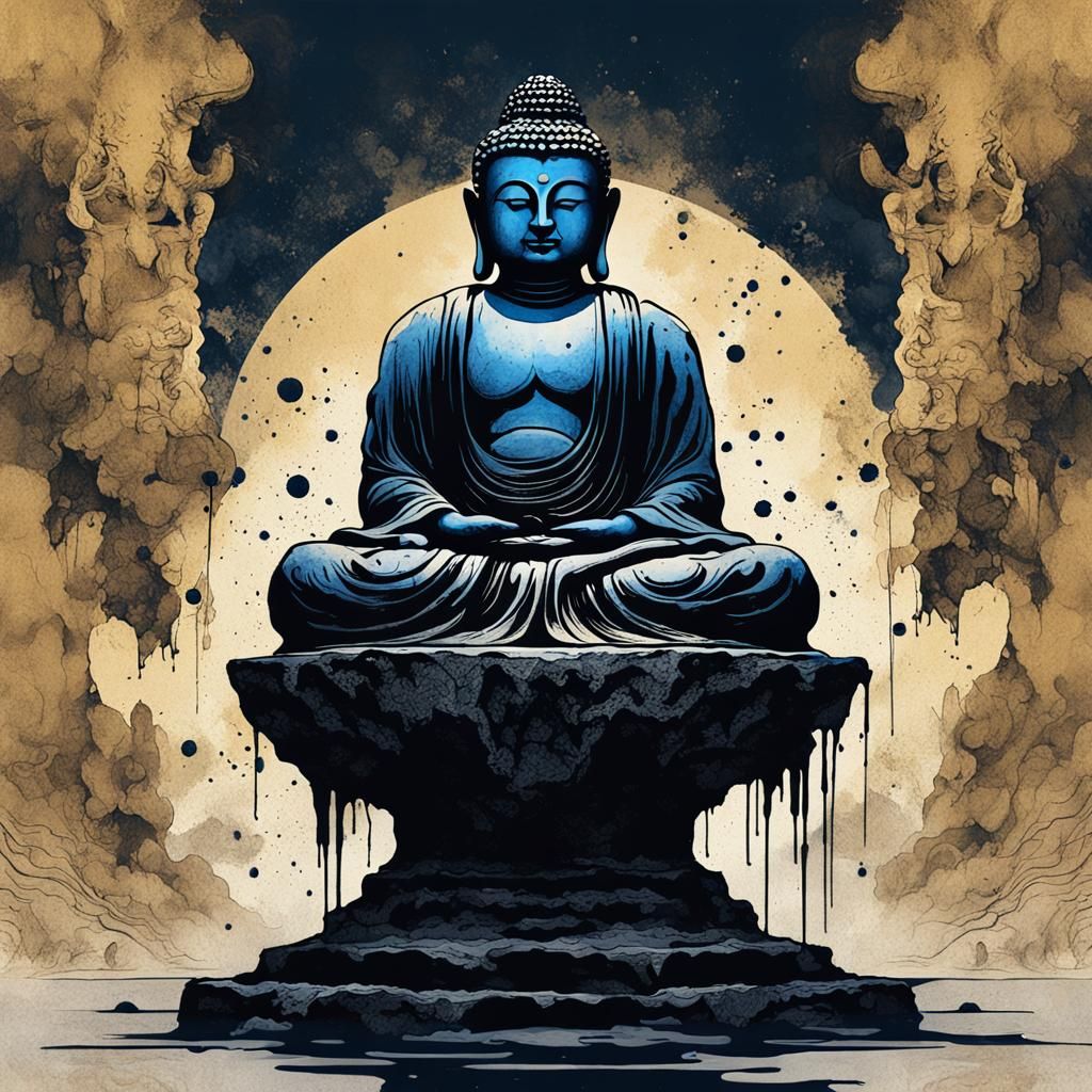 Dark Fantasy Ink Blot Buddha Concept Art