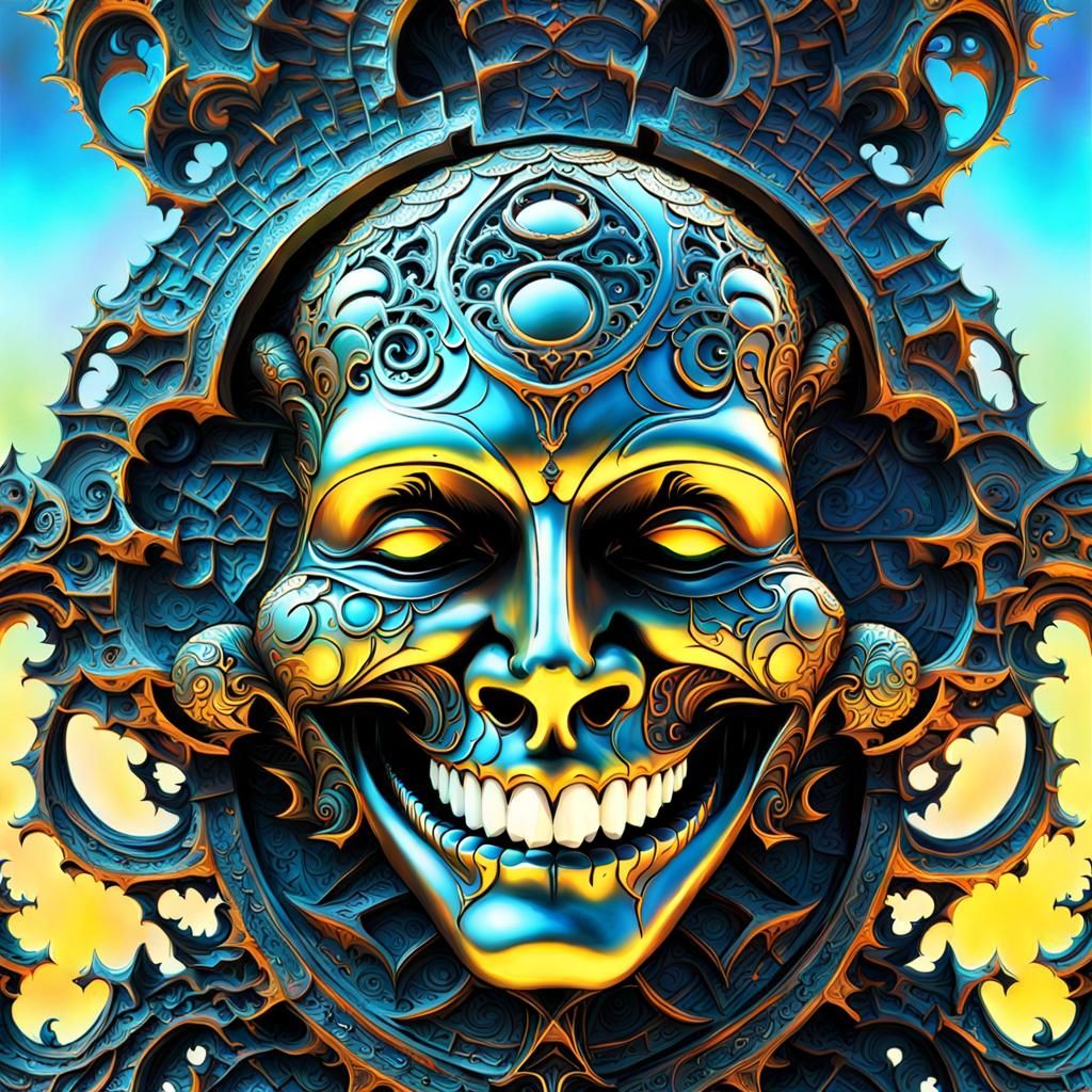 Neon Fractal Face in Post-Apocalyptic Fantasy Art