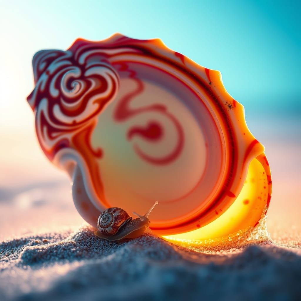 Hyperrealistic Seashell Portrait with Emerging Sea Snail